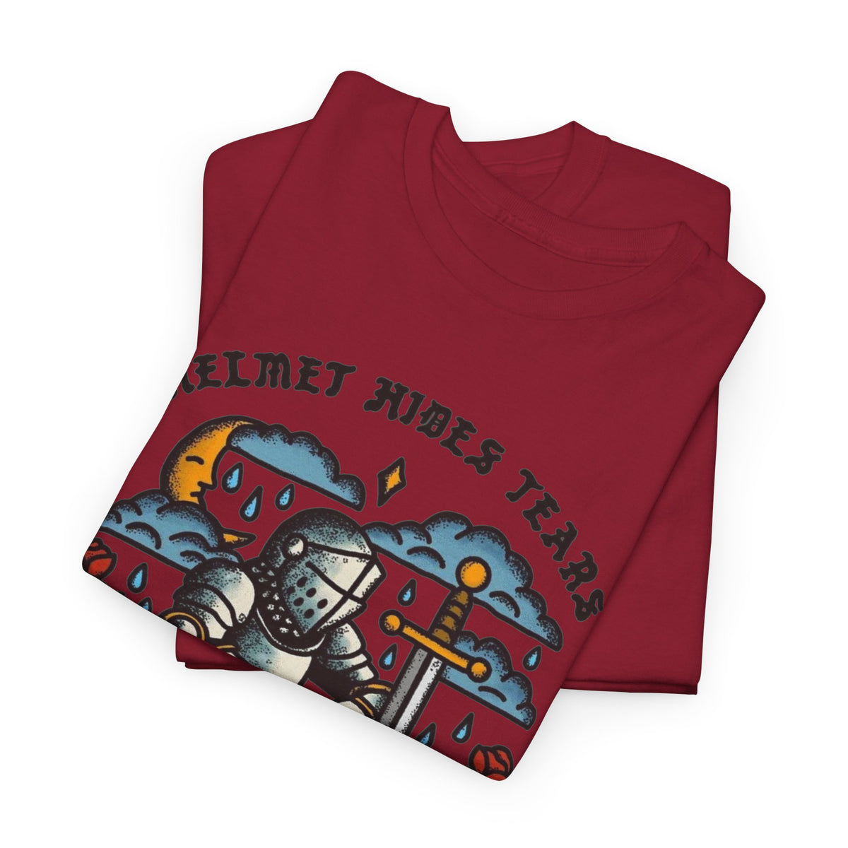 Helmet Hides Tears Medieval Graphic T Shirt Men's Heavy Cotton Tee