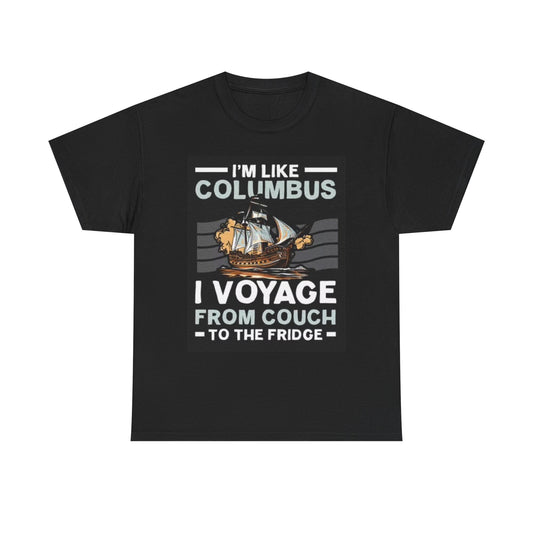 Columbus Beer Fridge Voyage T Shirt Funny Graphic AMERICA Unisex Heavy Cotton