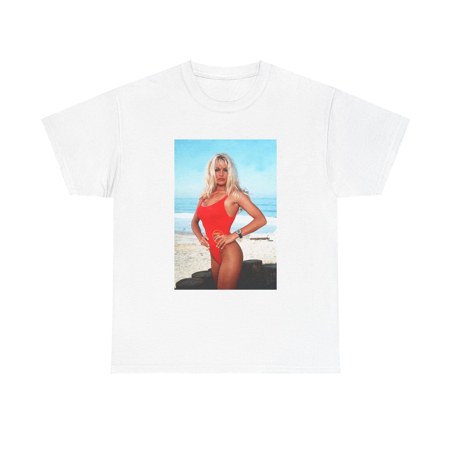 Pam Anderson Baywatch Tshirt Retro Bikini On the Beach Unisex Heavy Cotton Tee