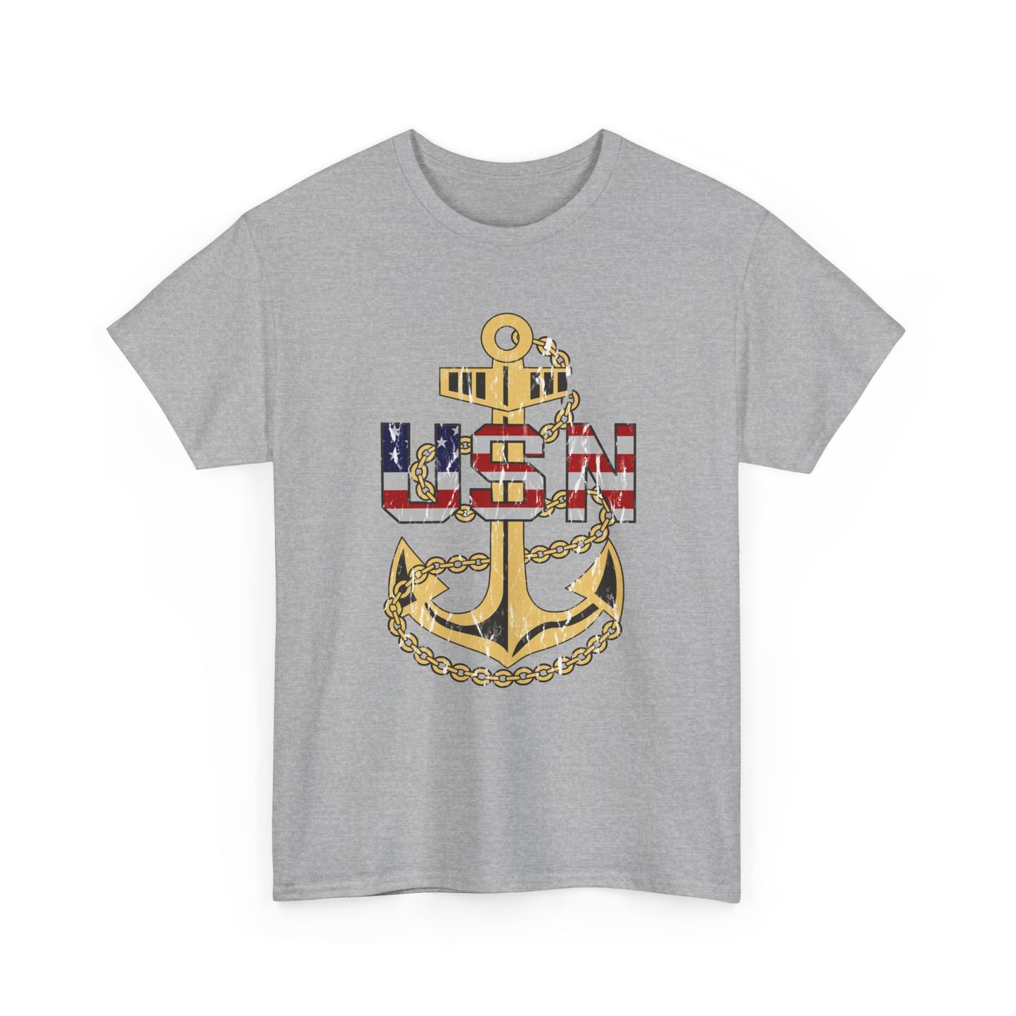 American Flag Navy Anchor Graphic Retro Sailor Jerry Unisex Heavy Cotton Tee