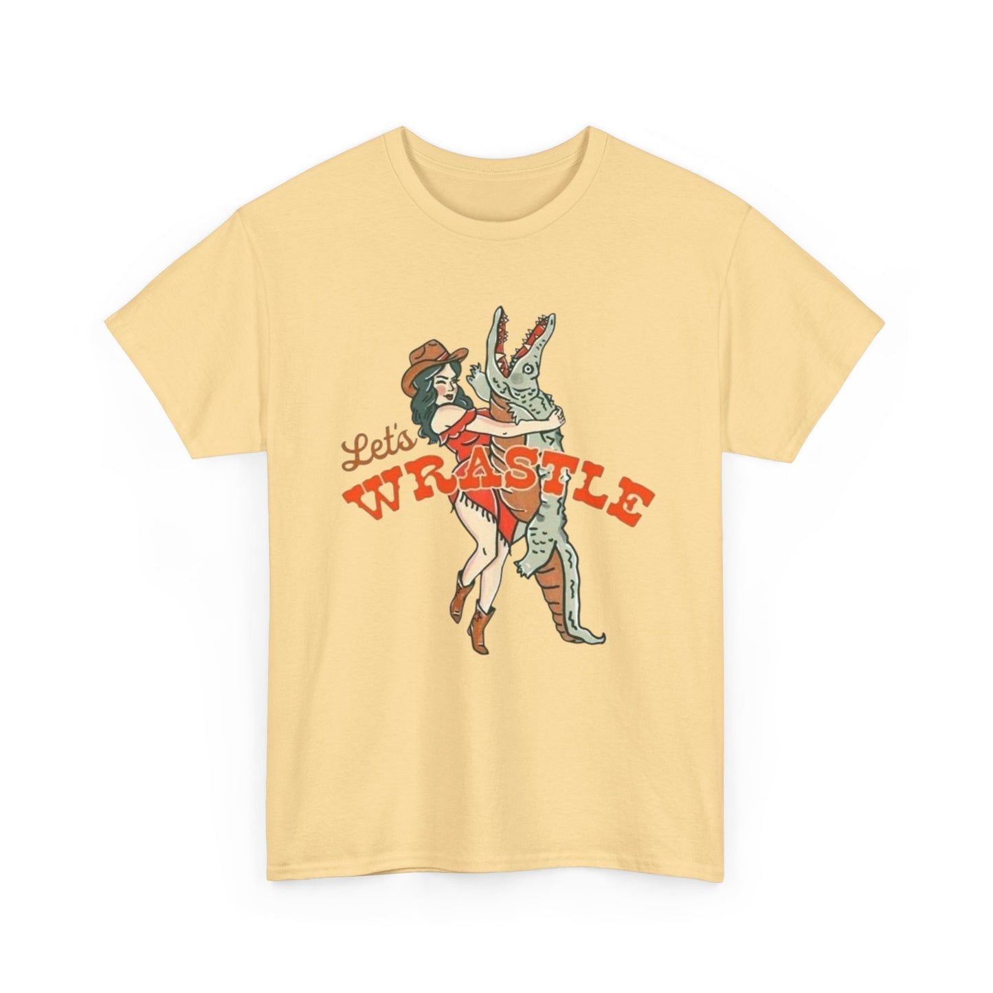 Let's Wrestle Alligator Cowgirl Women's Graphic T Shirt NEW Heavy Cotton Tee