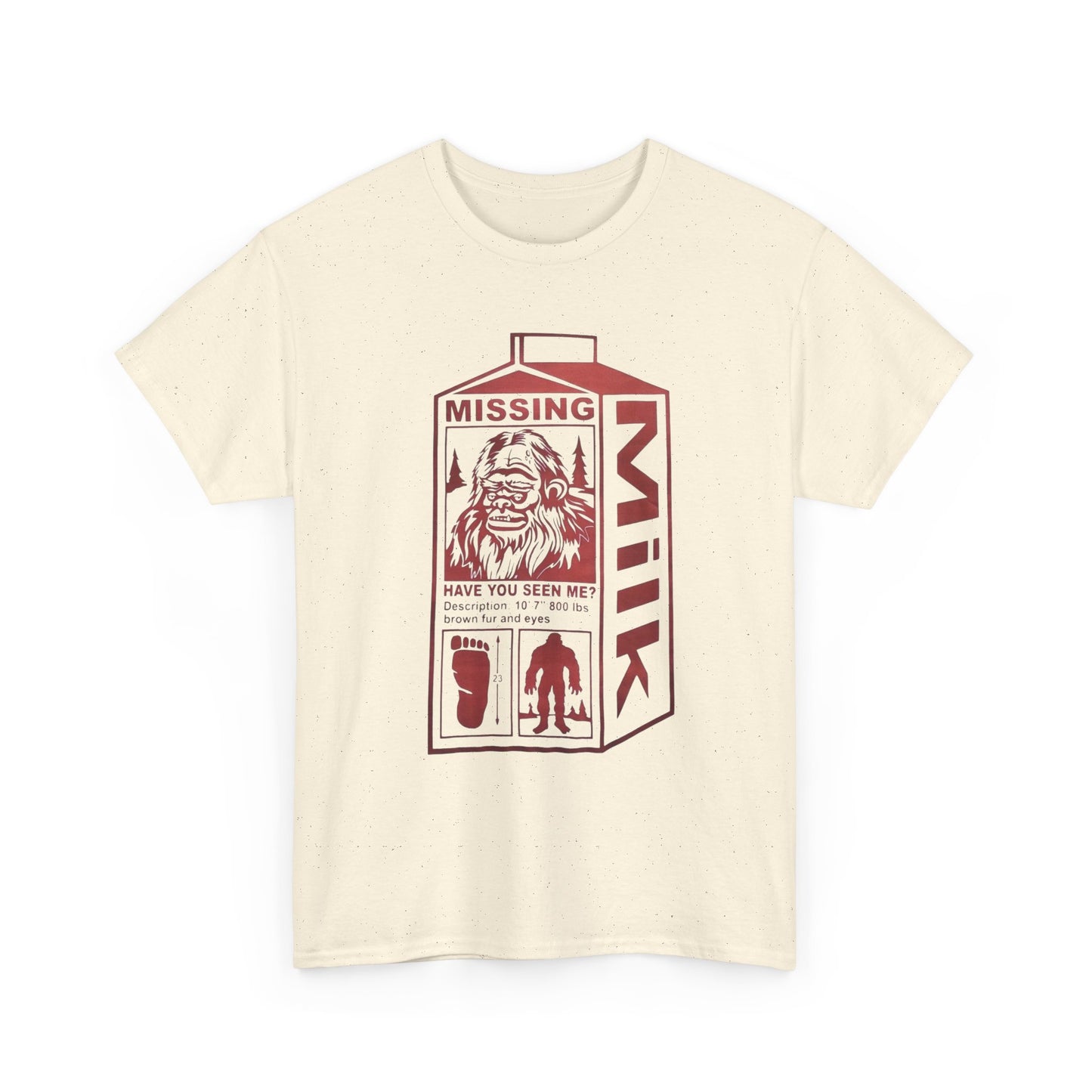 Missing Sasquatch Funny Milk Carton T-Shirt NEW Gift Unisex Heavy Cotton Tee