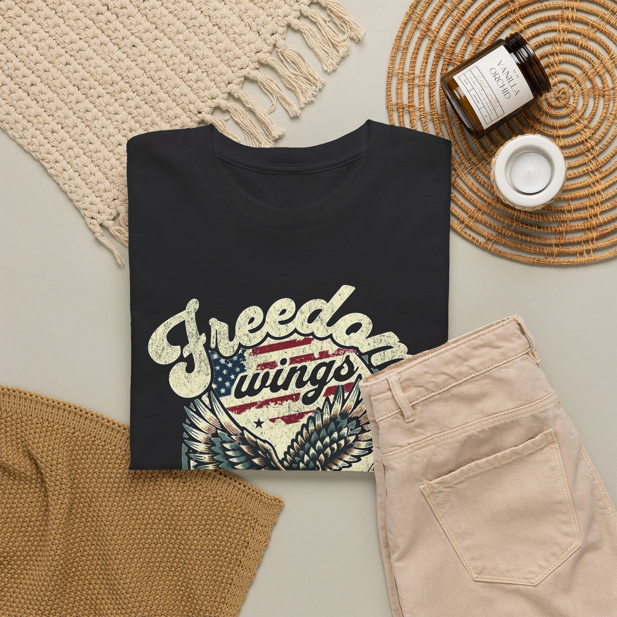 Freedom Wings Graphic T Shirt Men's 1776 USA Heavy Cotton Tee
