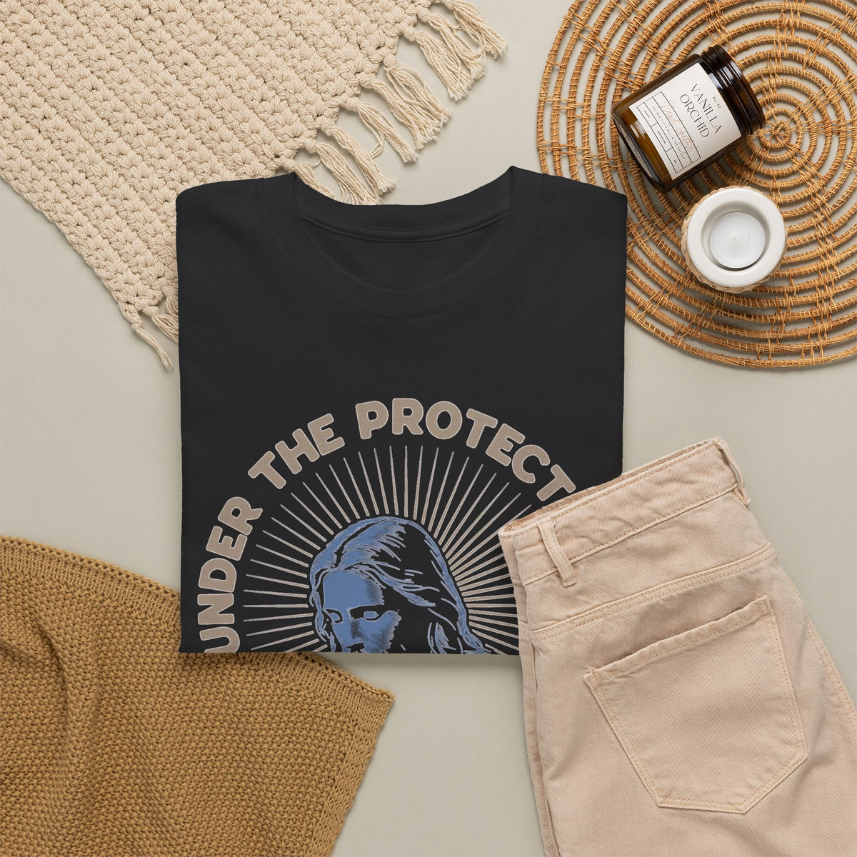 Under The Protection Of Jesus Christ Graphic T Shirt Men's Heavy Cotton Tee