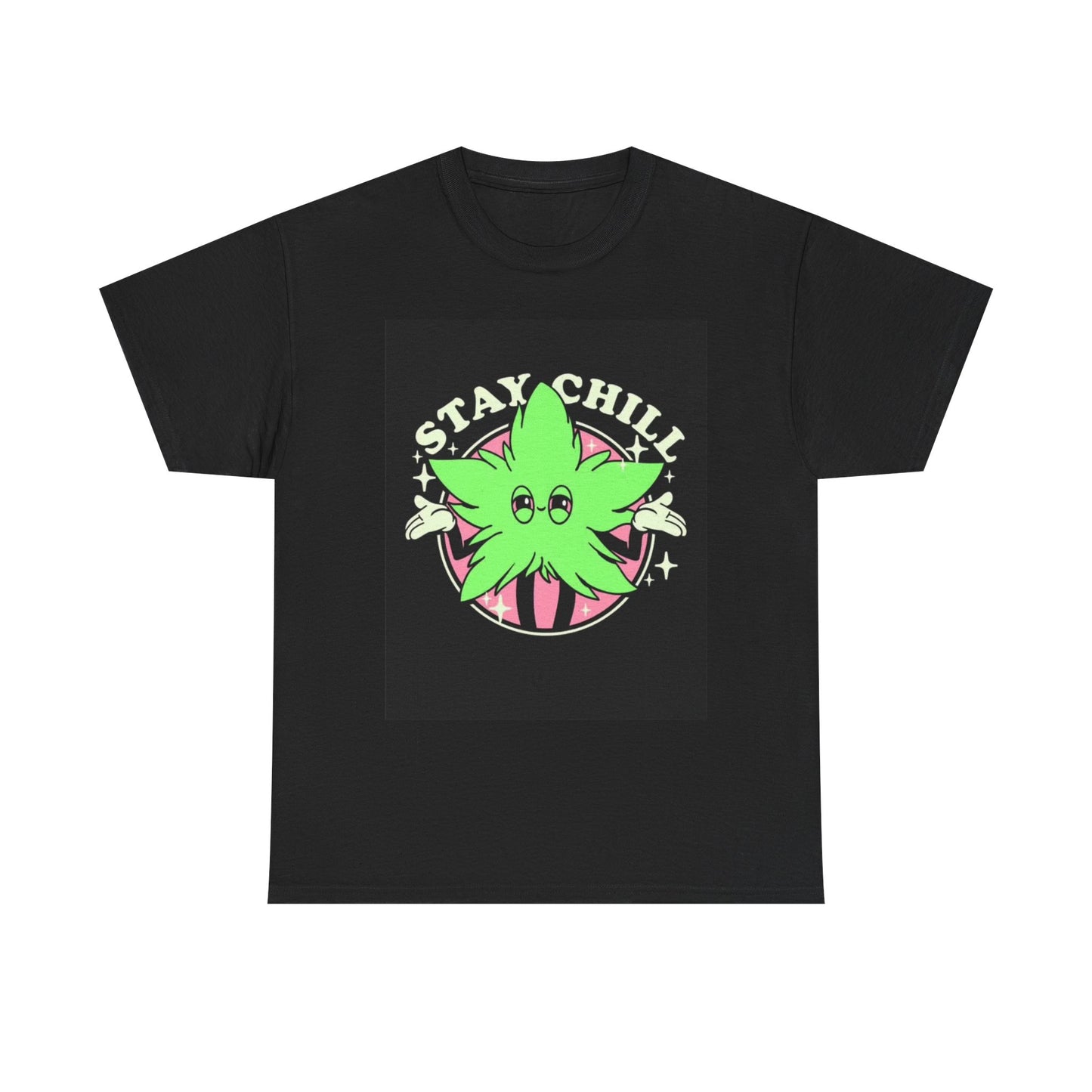 Stay Chill Tshirt Funny Cartoon weed leaf graphic Unisex Heavy Cotton Tee