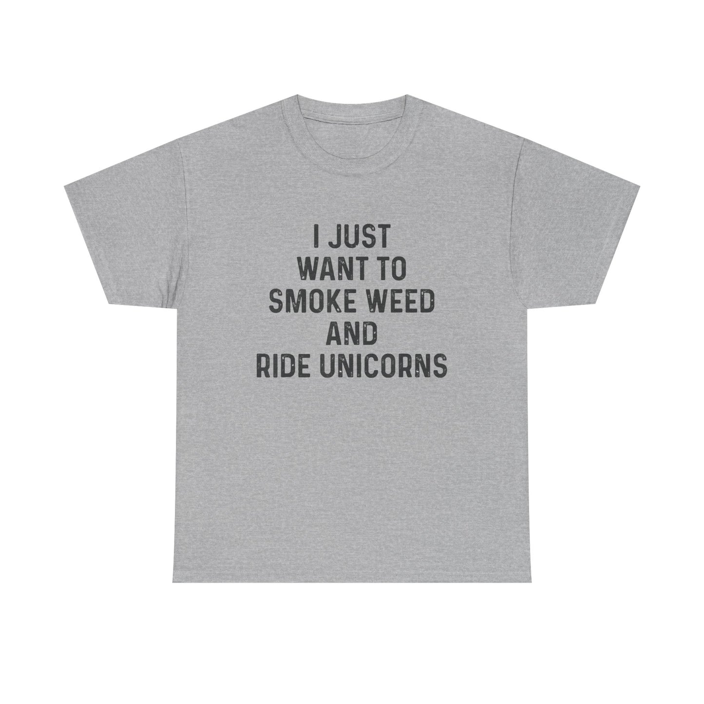 Smoke Weed And Ride Unicorns Funny T-Shirt Unisex Heavy Cotton Tee Gift New
