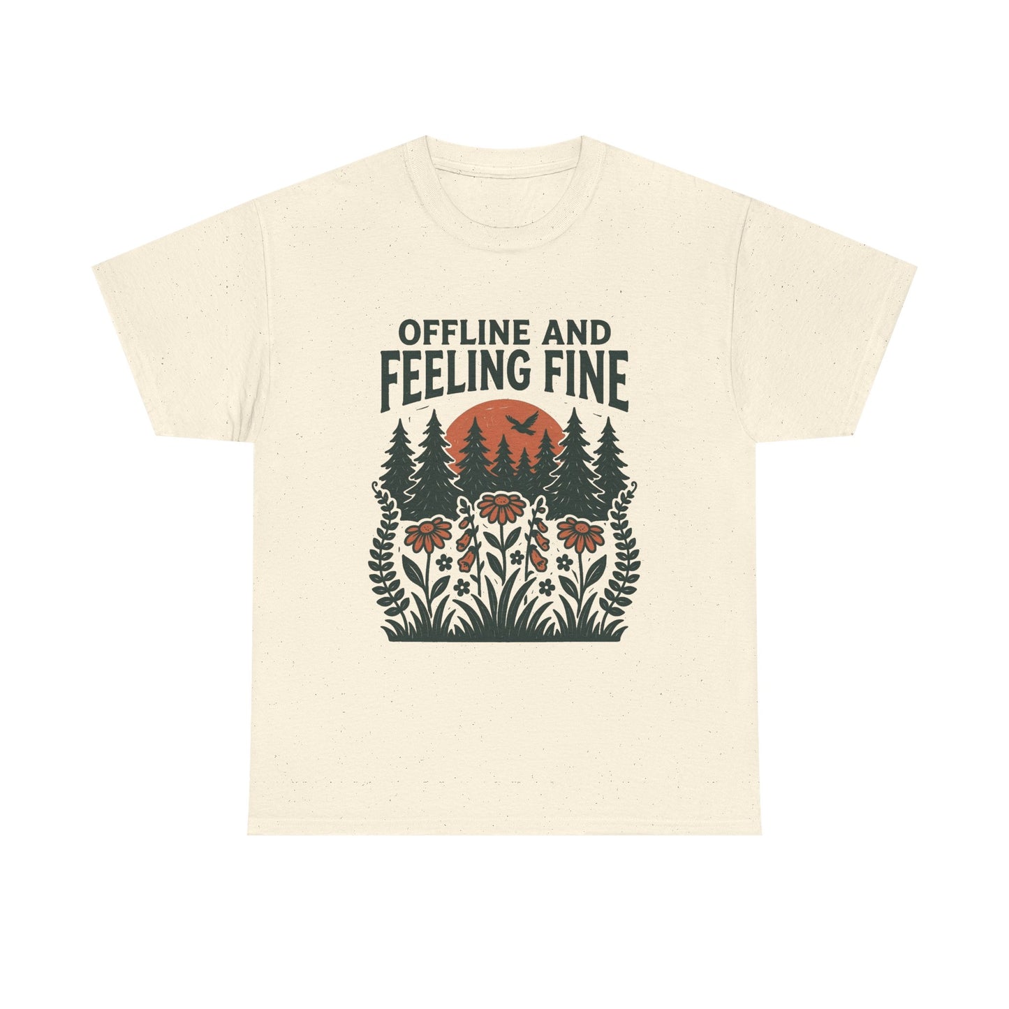 Offline And Feeling Fine Outdoors Retro Graphic T Shirt Regular Men's Heavy Cotton Tee