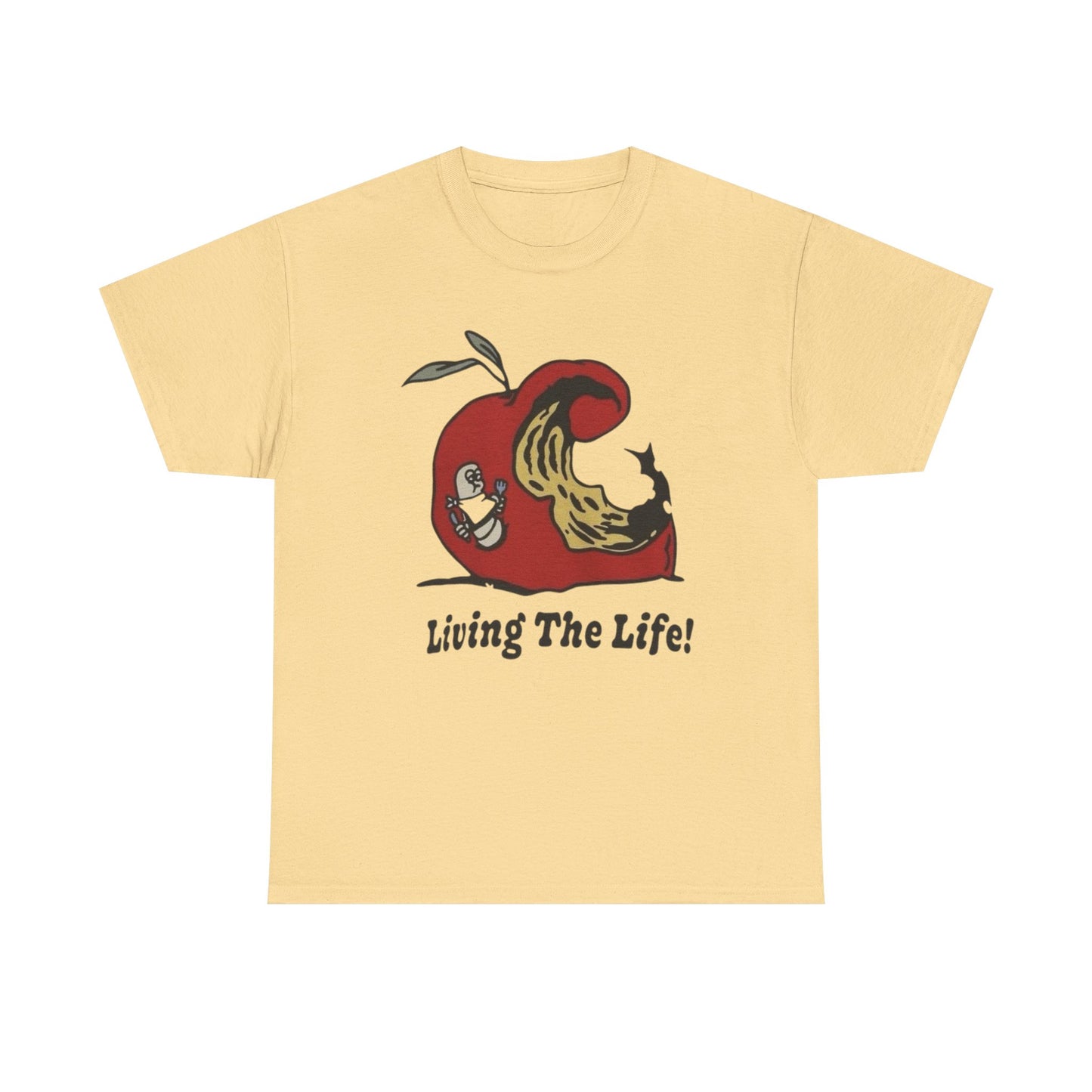 Living The Life Apple Vintage Graphic T Shirt ADULT NEW Heavy Cotton Tee