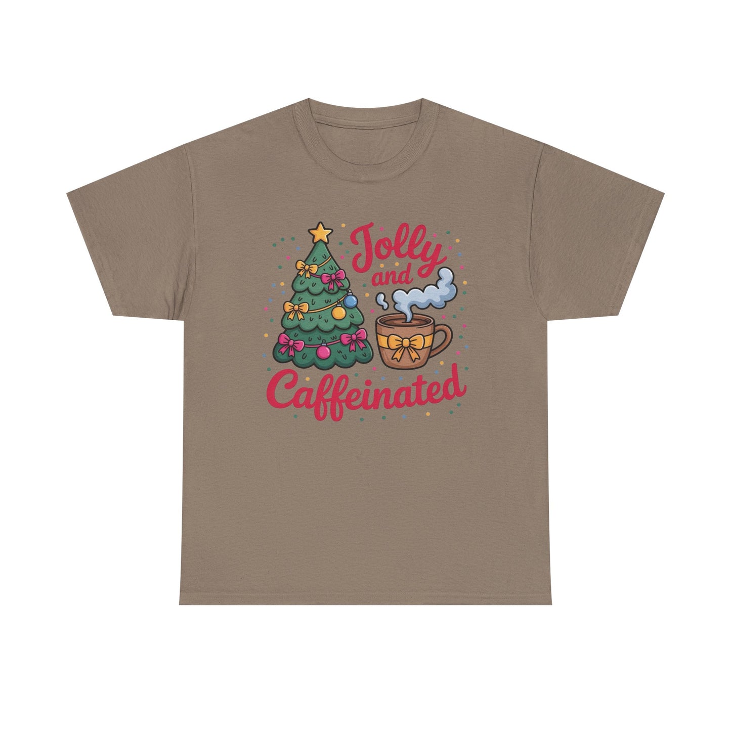 Jolly And Caffeinated Christmas Coffee Graphic T Shirt NEW ADULT