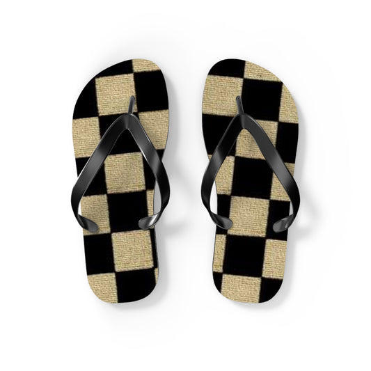Black And Tan Checkered Beach Sandals, Slides for Summer, Flip Flops