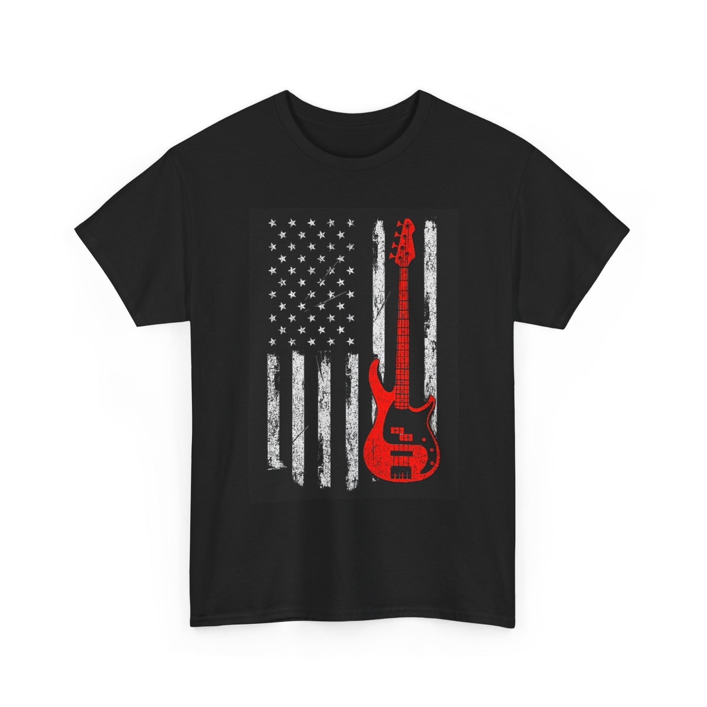 American Flag Guitar Graphic T Shirt Vintage USA Unisex Heavy Cotton Tee