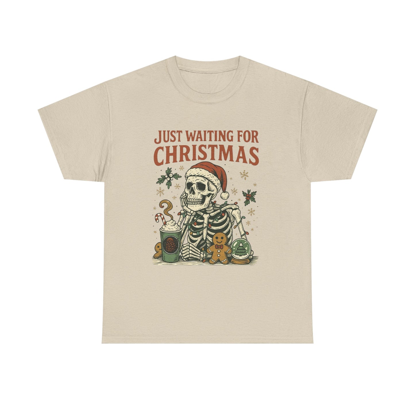 Just Waiting For Christmas Graphic T Shirt NEW Unisex Heavy Cotton Tee