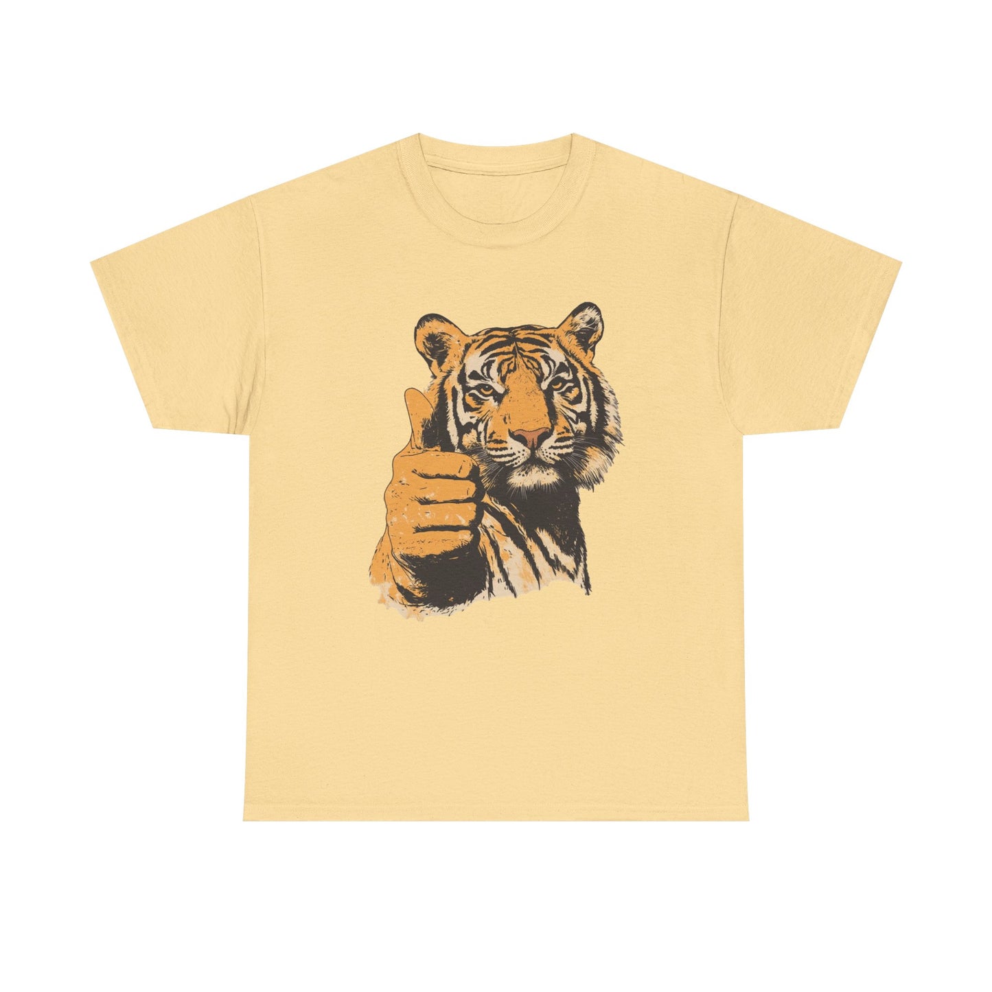 Thumbs Up Tiger Retro Graphic T Shirt Regular Men's Heavy Cotton Tee