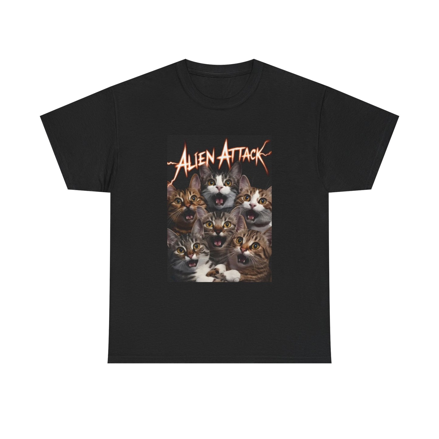 Alien Attack Shirt Funny Cat Graphic Kittens Meme Unisex Heavy Cotton Tee