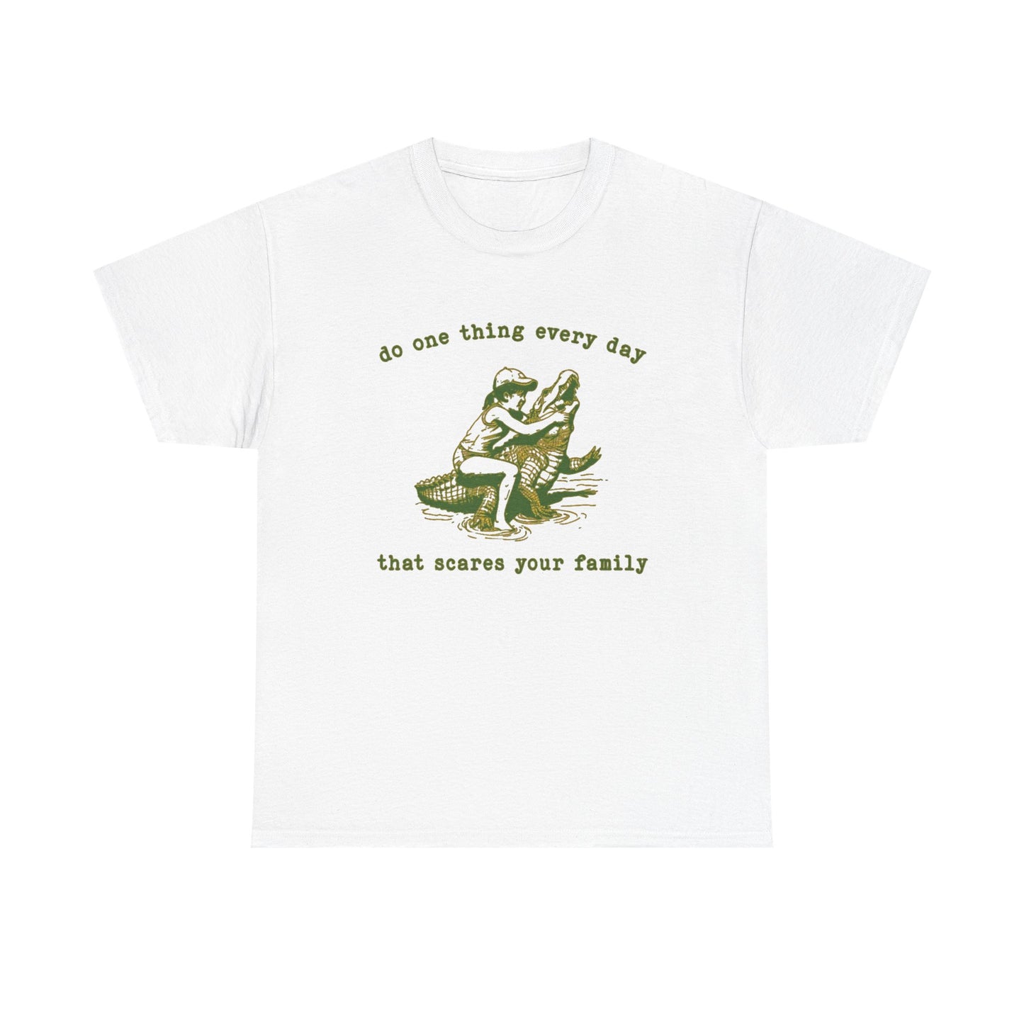 Scare Your Family Funny Alligator Graphic T Shirt Regular Men's Heavy Cotton Tee