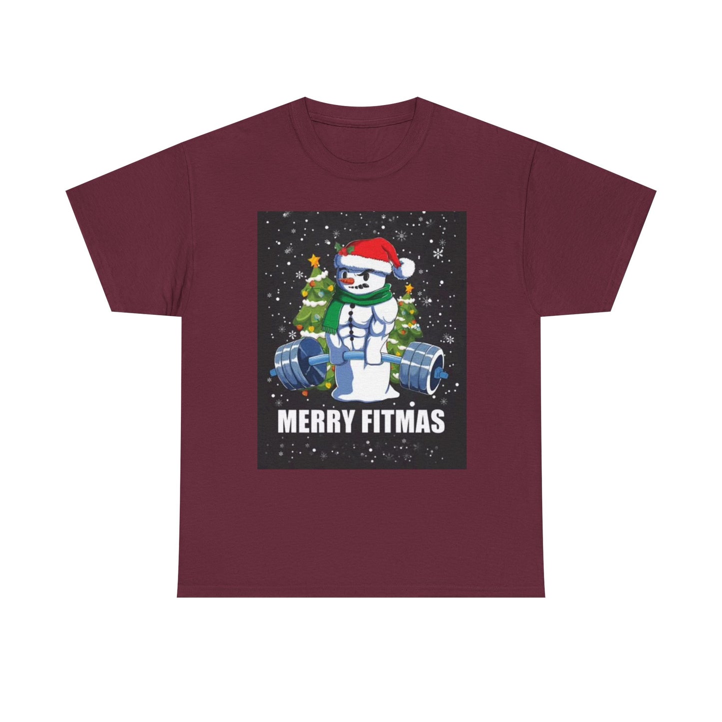 Merry Fitmas Shirt Funny Gym Snowman Christmas Gym Unisex Heavy Cotton Tee