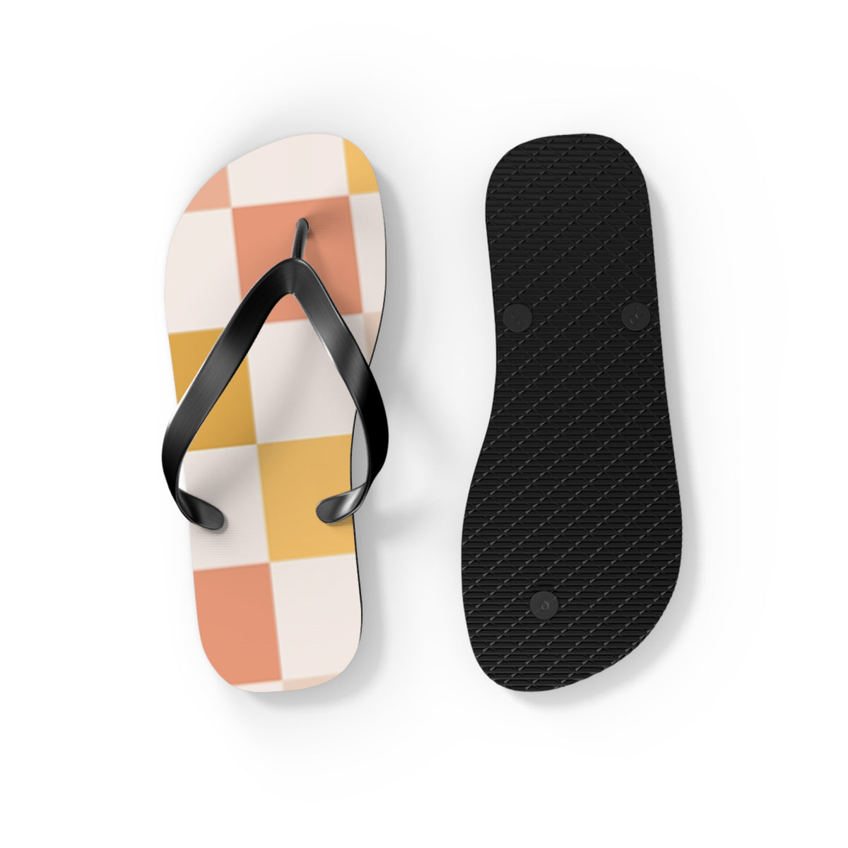 Peach Checkered Sandals, Beach Shoes, Vacation Flip Flops, Pool Slides