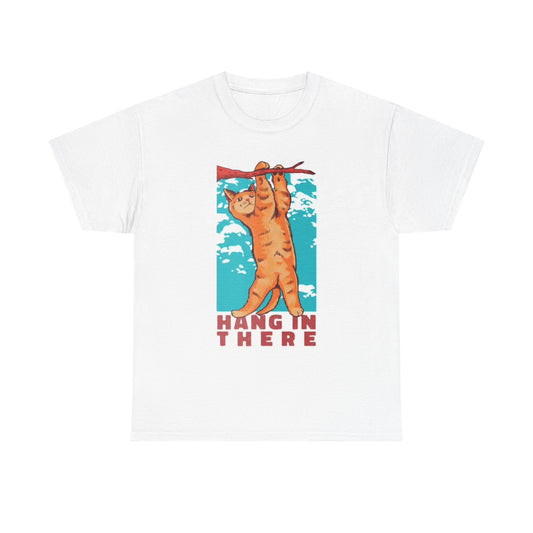 Hang In There Cat Shirt Funny Kitten Hanging Graphic Unisex Heavy Cotton Tee
