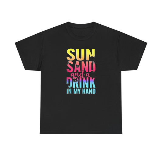Sun And Sand Drinks Graphic T-Shirt Men's Women's Heavy Cotton Tee NEW GIFT