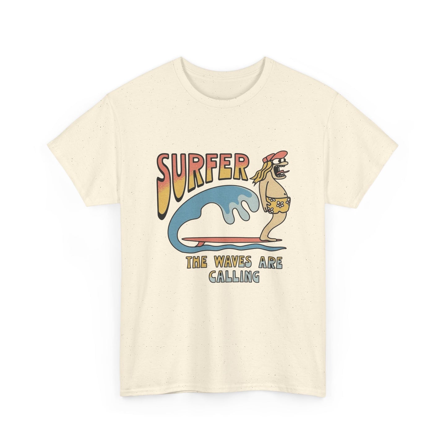 Surfer The Waves Are Calling Graphic T Shirt NEW Adult Regular Heavy Cotton Tee