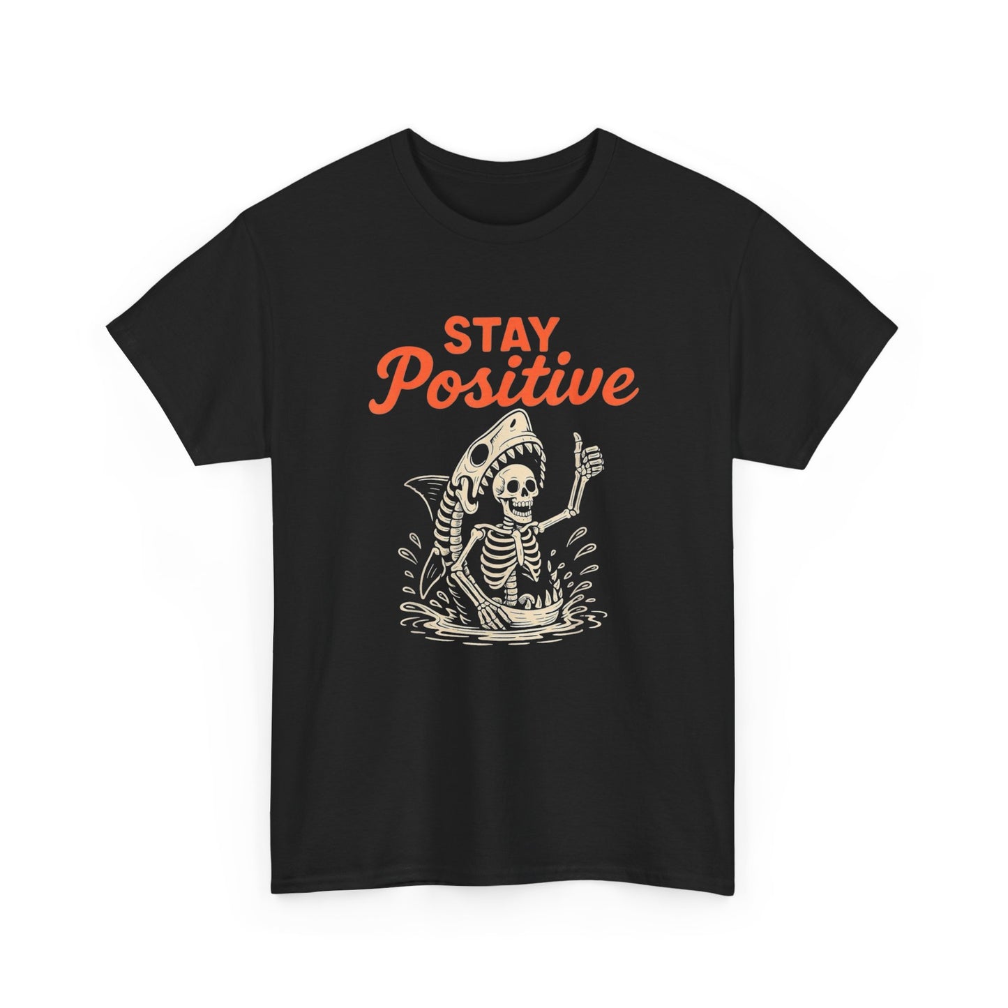 Stay Positive Shark Attack Graphic T Shirt NEW ADULT TEE VINTAGE