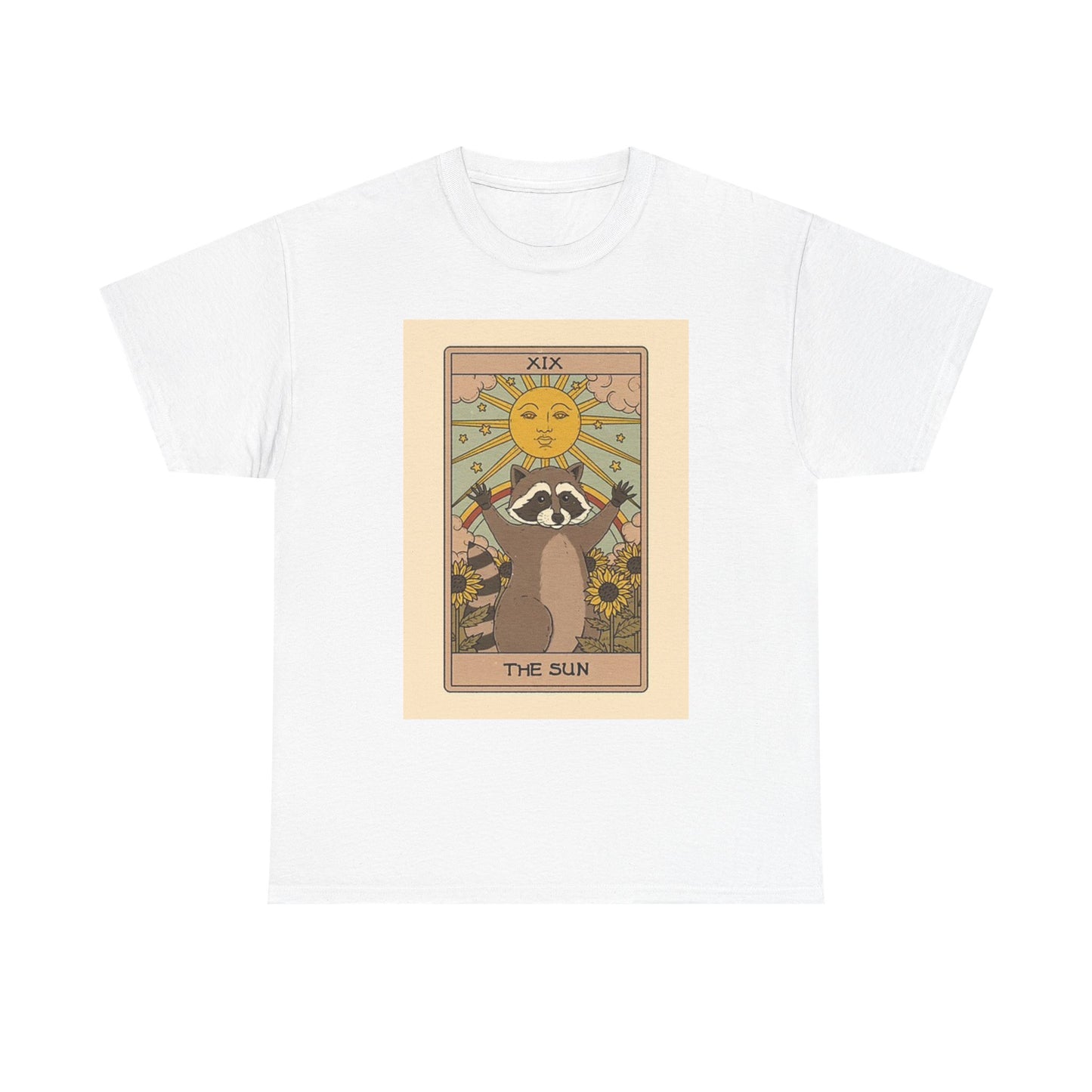 Raccoon The Sun Graphic T Shirt Vintage Painting Unisex Heavy Cotton Tee
