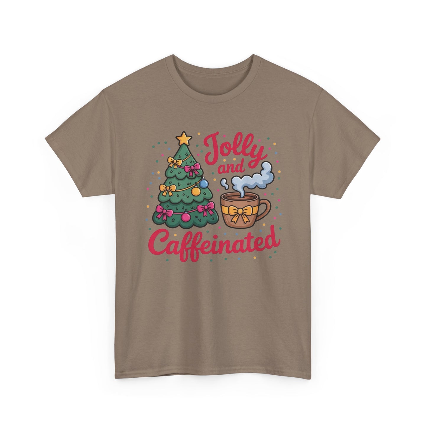Jolly And Caffeinated Christmas Coffee Graphic T Shirt NEW ADULT