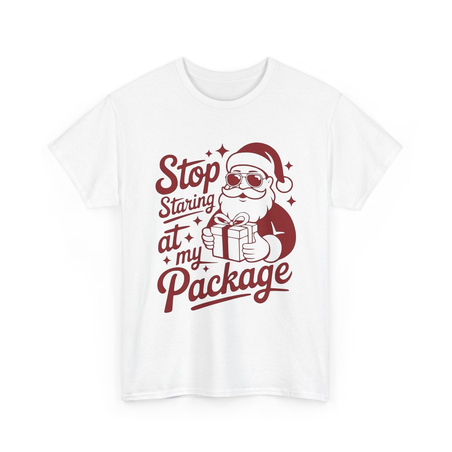 Stop Staring At My Package Funny Santa Graphic T Shirt NEW ADULT Tee