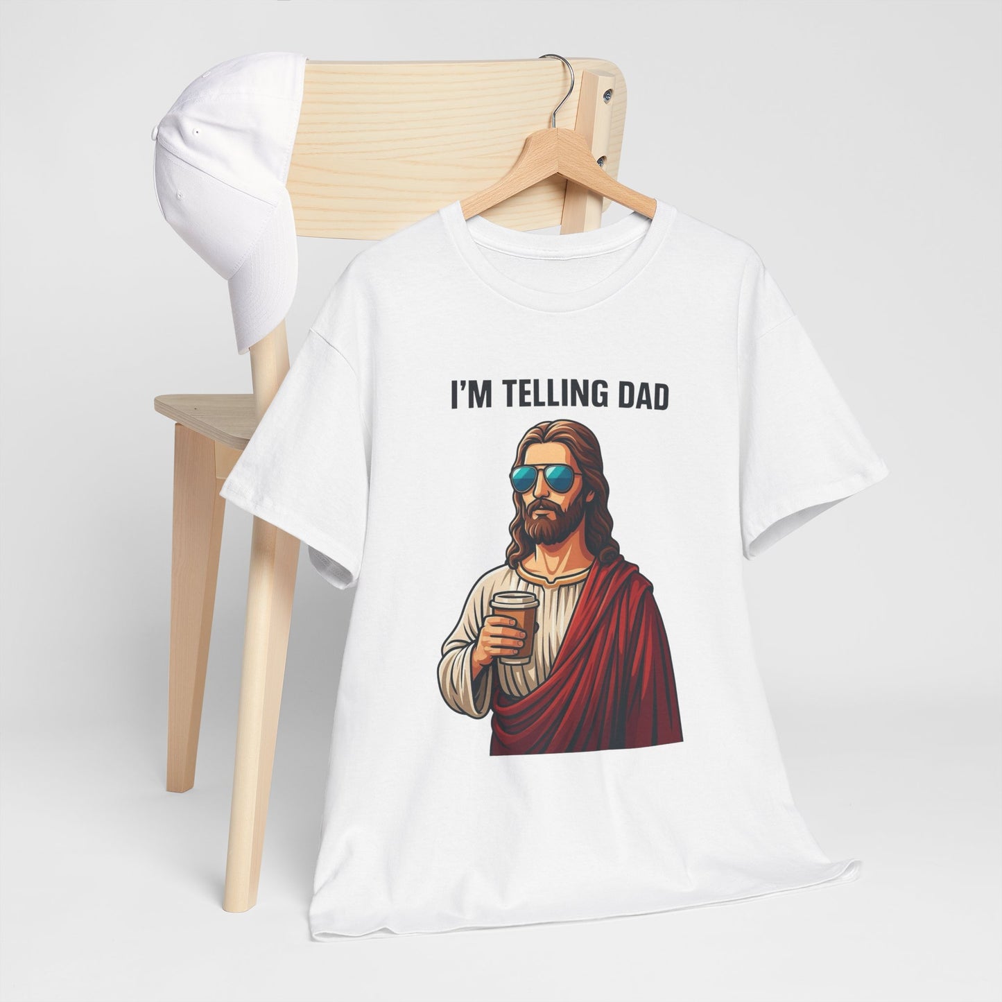 I'm Telling Dad Funny Jesus Graphic T Shirt Heavy Cotton Tee NEW ADULT UNISEX