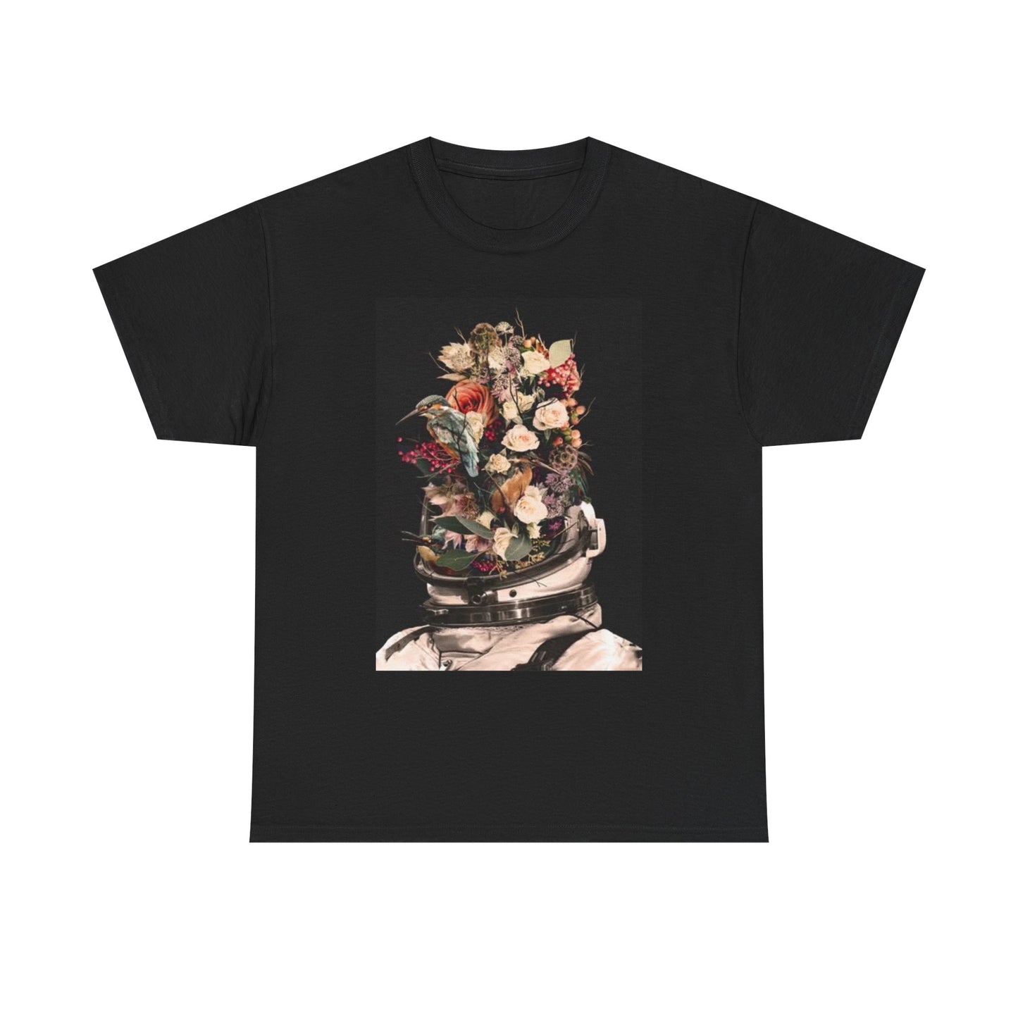 Flower Power Astronaut Graphic T Shirt Vintage Art Unisex Heavy Cotton Tee