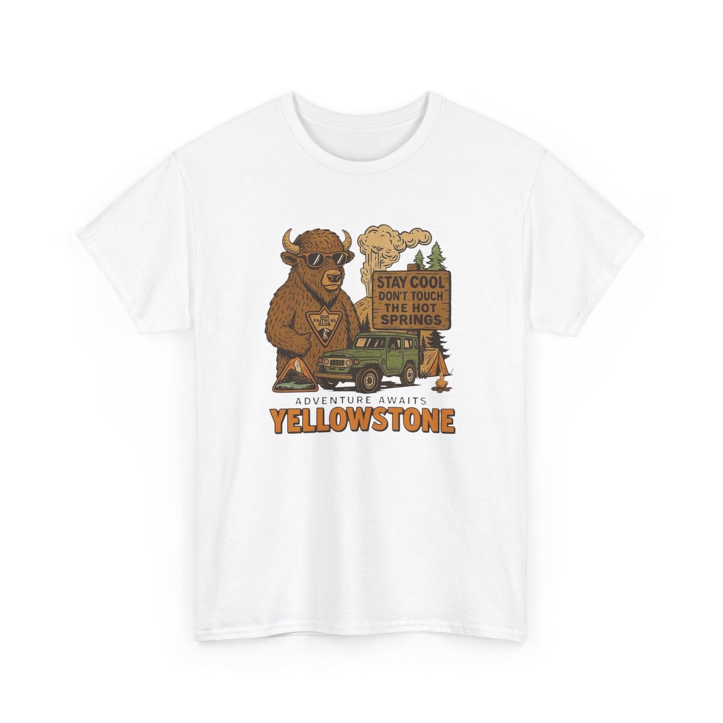 Adventure Awaits At Yellowstone Graphic T Shirt Unisex Heavy Cotton Tee