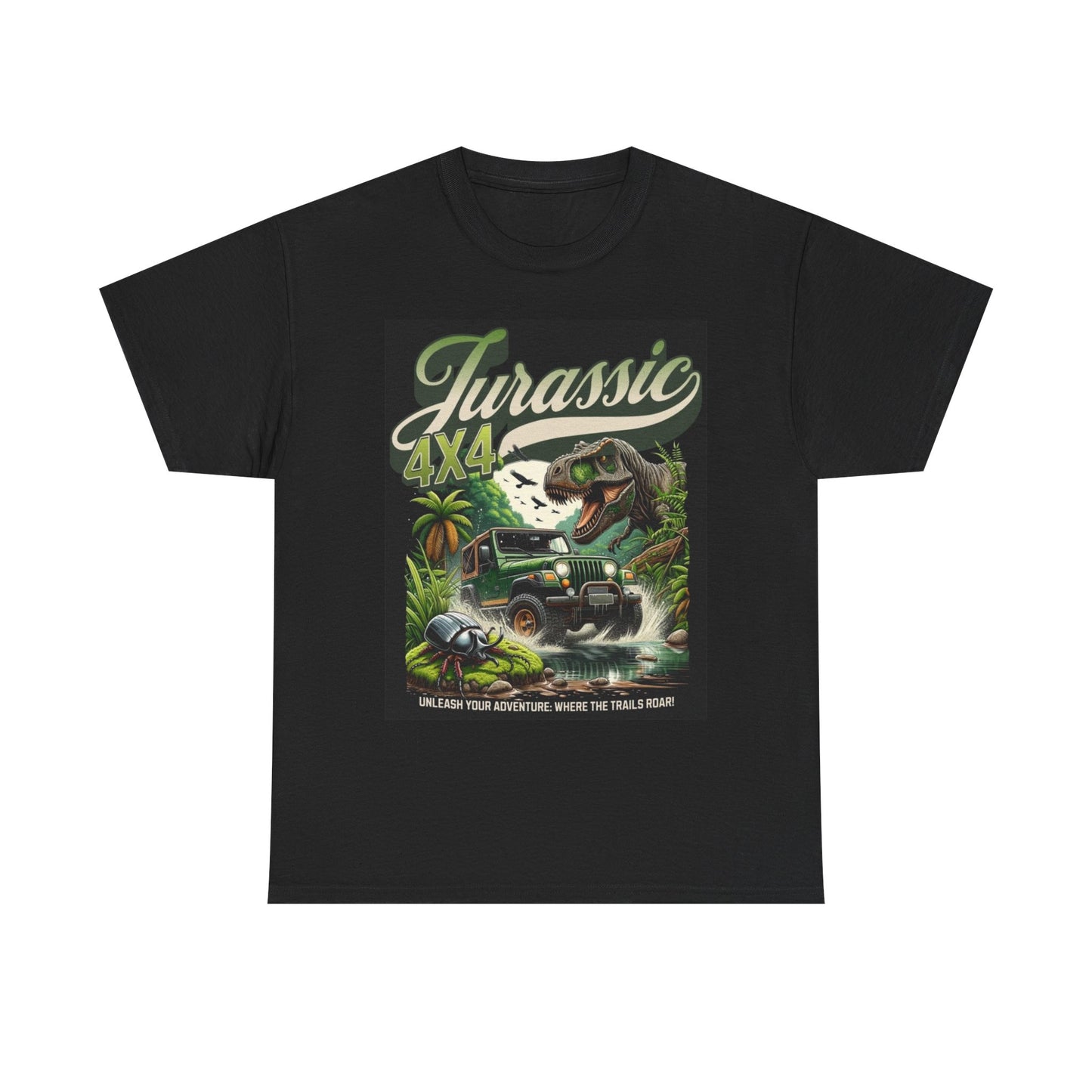 Jurassic Jeep Graphic T Shirt VIntage 4x4 Dinosaur Unisex Heavy Cotton Tee