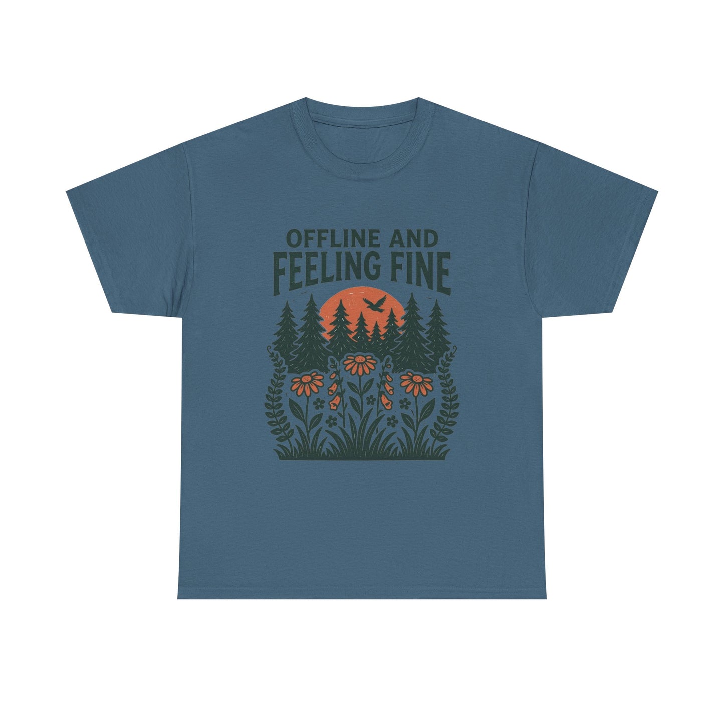 Offline And Feeling Fine Outdoors Retro Graphic T Shirt Regular Men's Heavy Cotton Tee