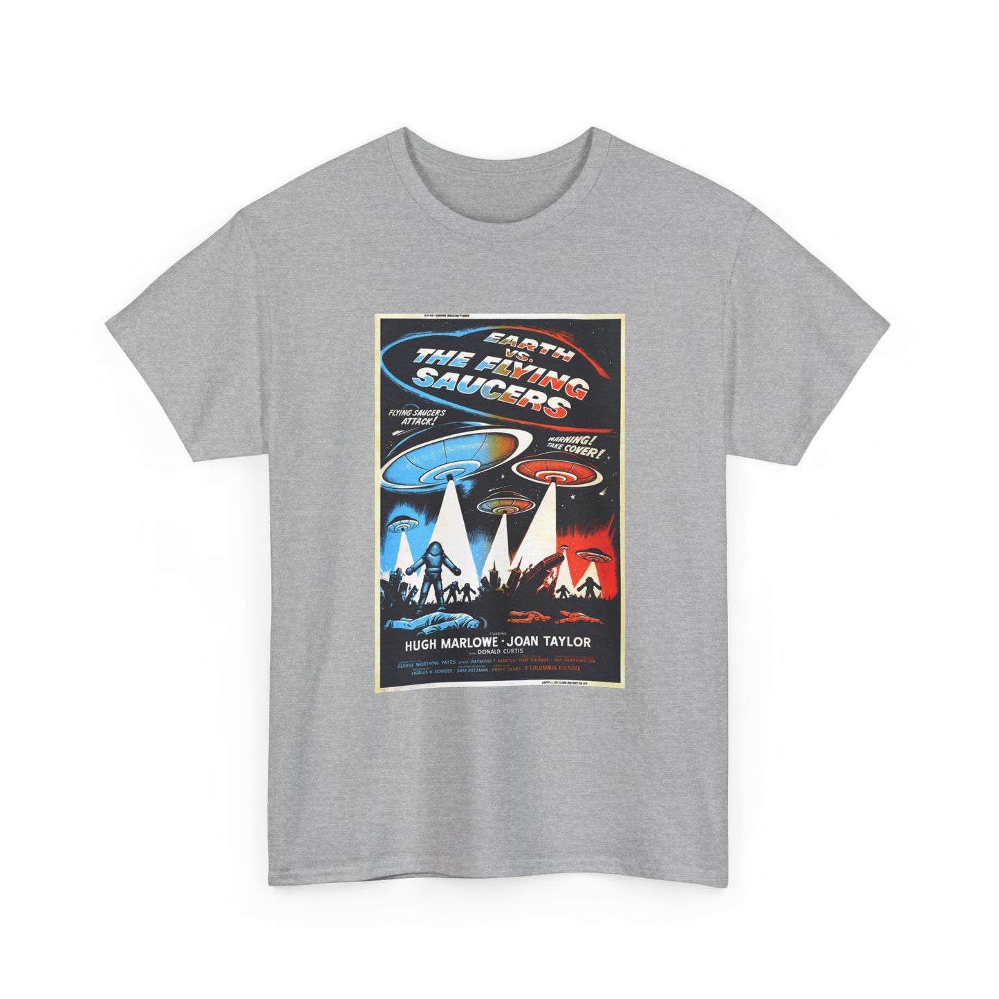 Earth vs Flying Saucers Tshirt Vintage Movie Poster Unisex Heavy Cotton Tee