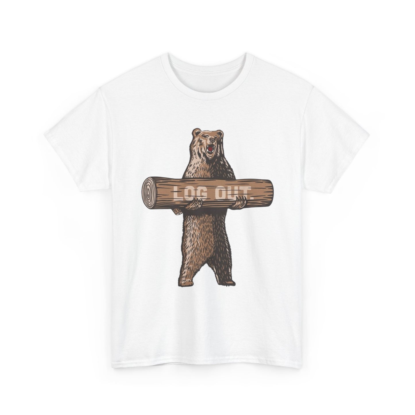 Log Out Bear Vacation Camping T Shirt Graphic Men's Heavy Cotton Tee
