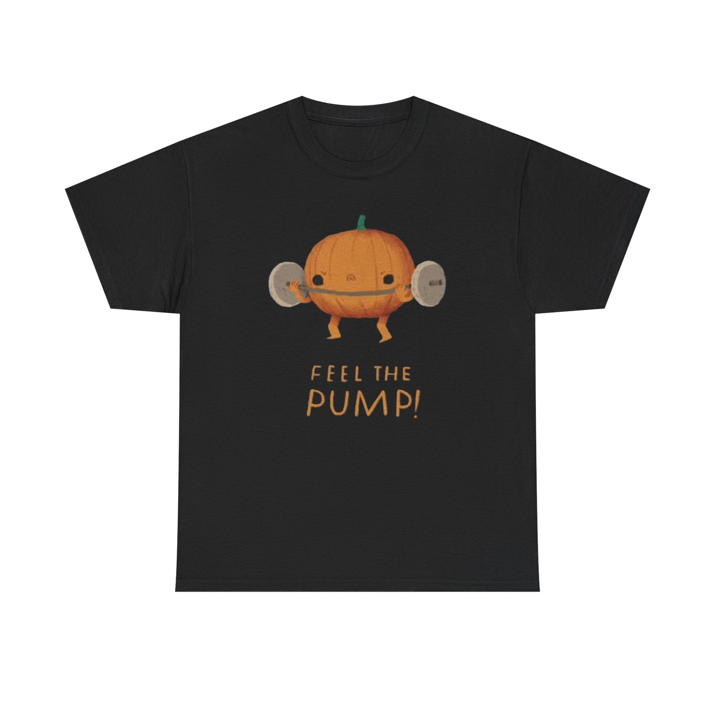 Feel The Pump Pumpkin Graphic T Shirt Funny Gym Workout Unisex Heavy Cotton Tee