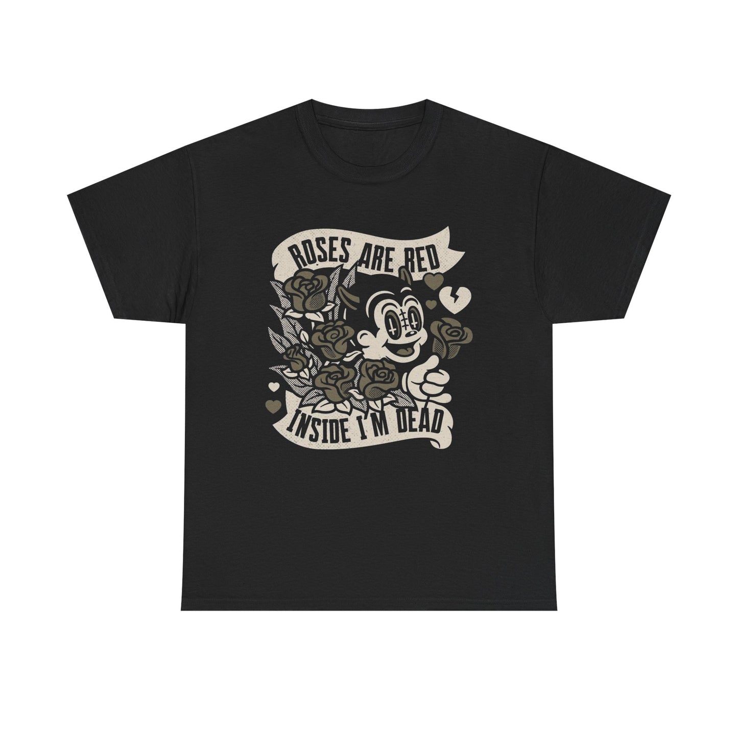 Roses Are Red Im Dead Inside Art Graphic T-Shirt Unisex Heavy Cotton Tee NEW