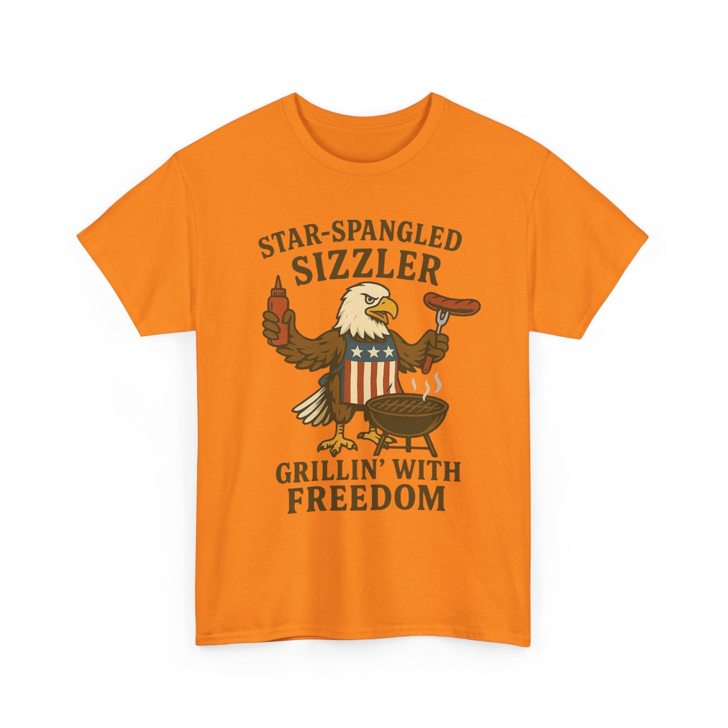 Grilling With Freedom American Flag T Shirt USA Bald Eagle Unisex Heavy Cotton