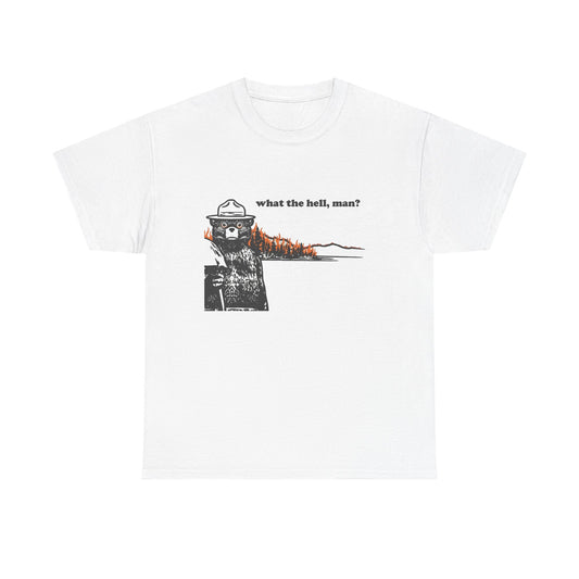 What The Hell Man Funny Outdoors Camping Woods Graphic T Shirt Men's Heavy Cotton Tee