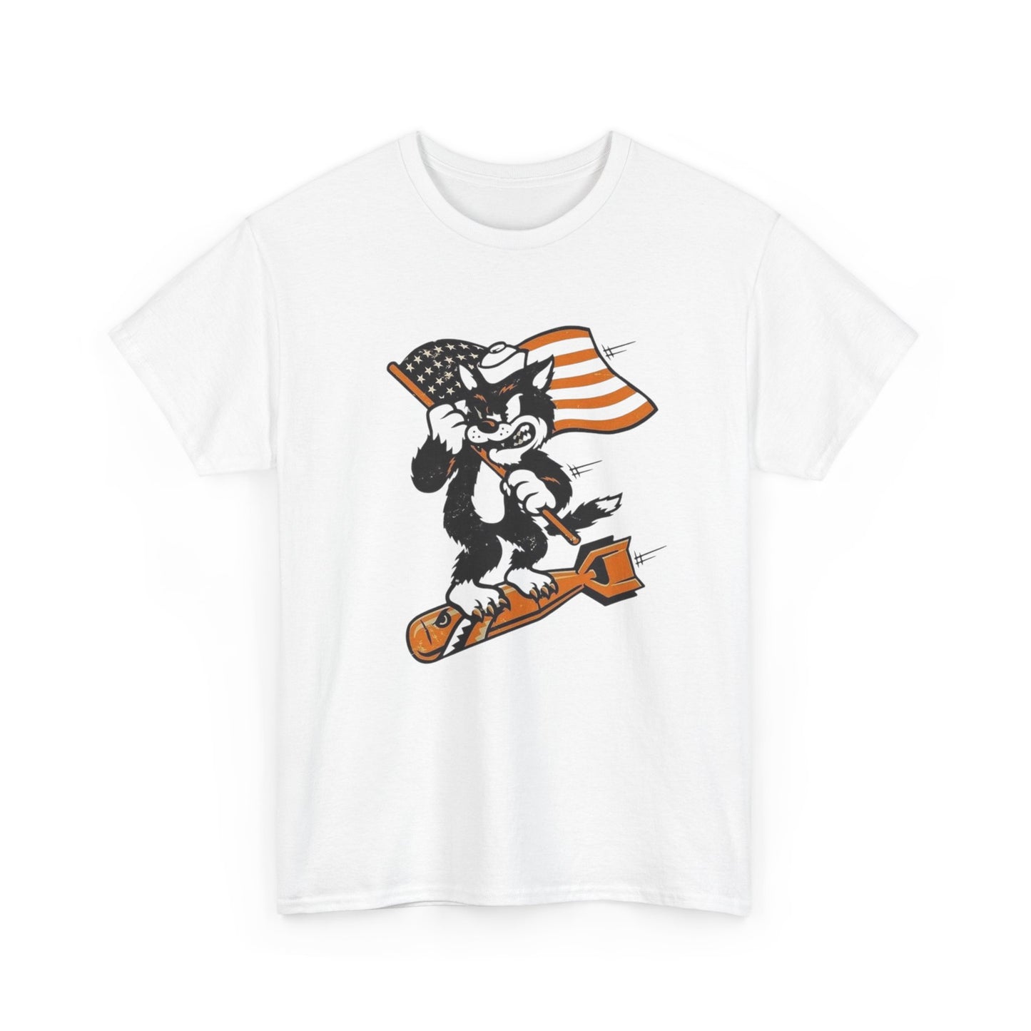 Vintage Military Cat Fighter Graphic T Shirt Unisex Heavy Cotton Tee