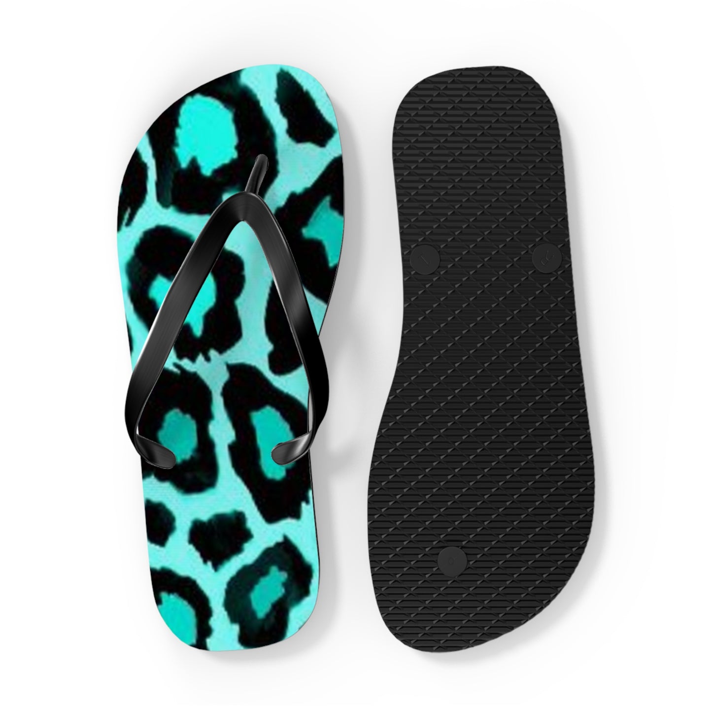 Turquoise Cheetah Beach Sandals, Slides for Summer, Flip Flops, Water Resistant