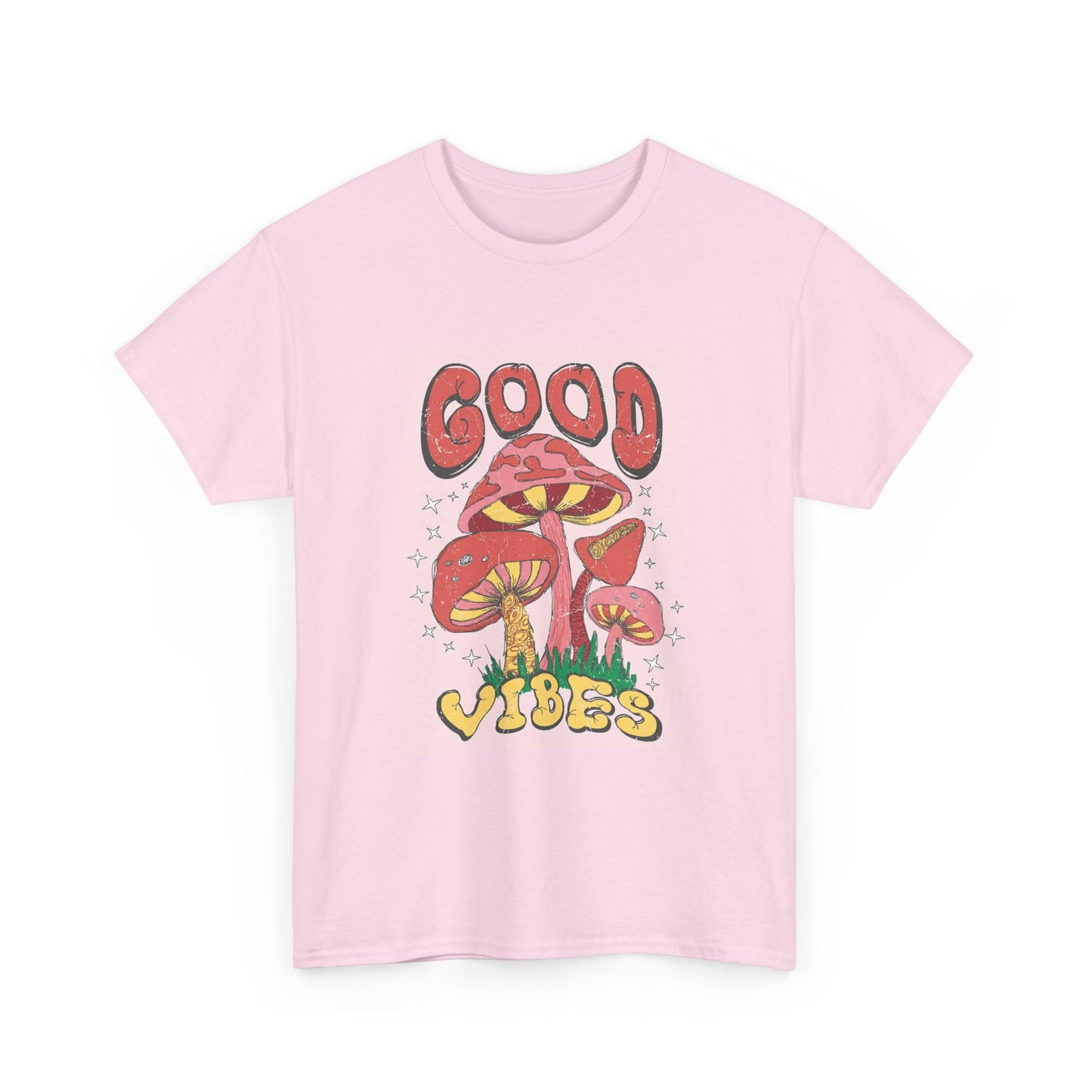 Good vibes mushroom T-shirt retro groovy graphic Unisex Heavy Cotton Tee