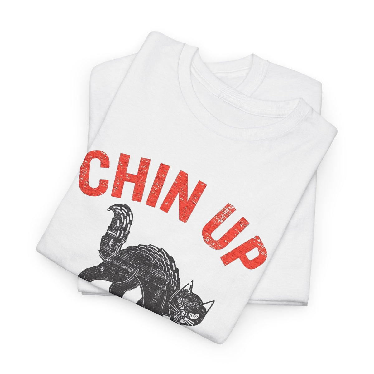 Chin Up Fangs Out Graphic T Shirt Men's Retro Cat Heavy Cotton Tee