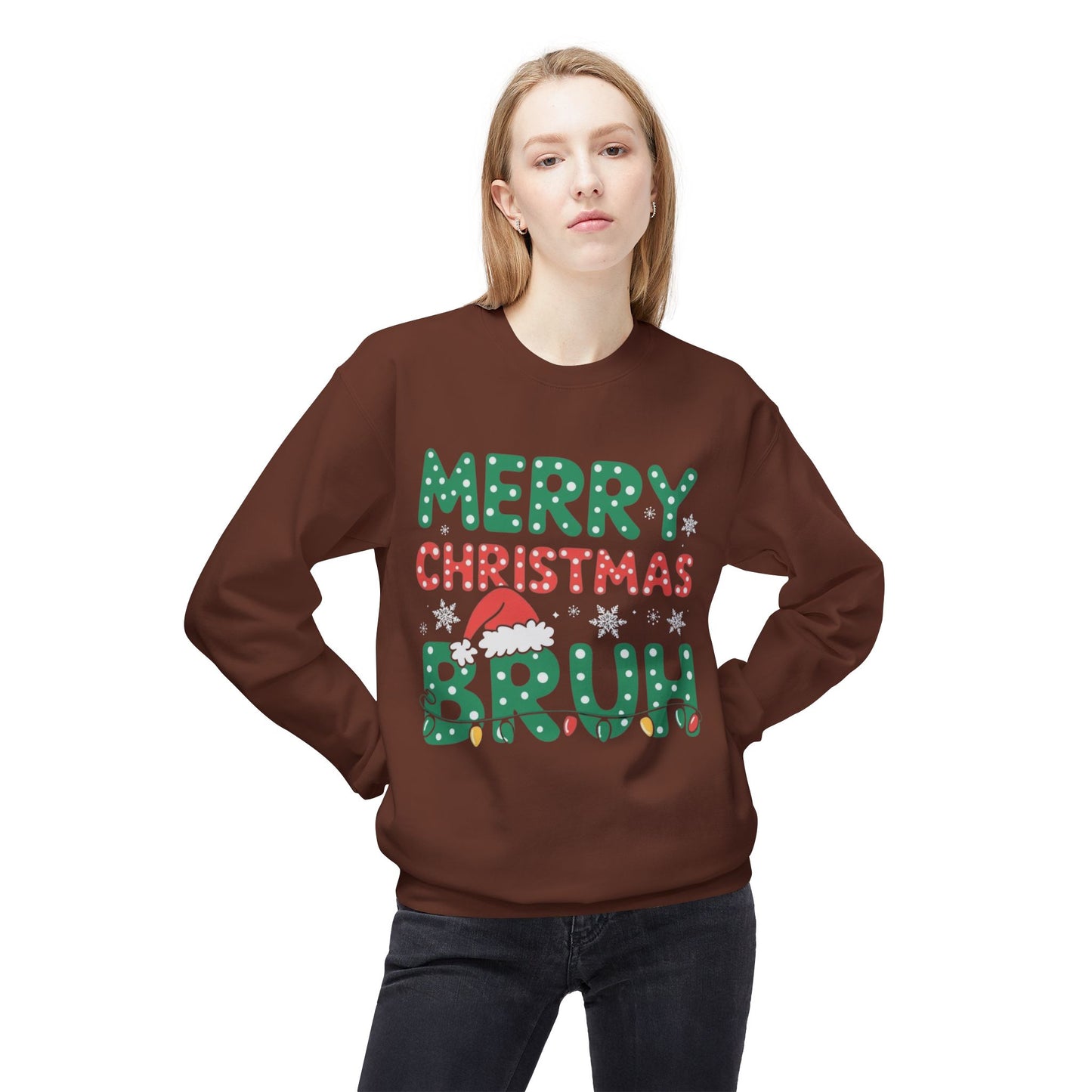 Merry Christmas Bruh Funny Sweater NEW Unisex Fleece Crewneck Sweatshirt
