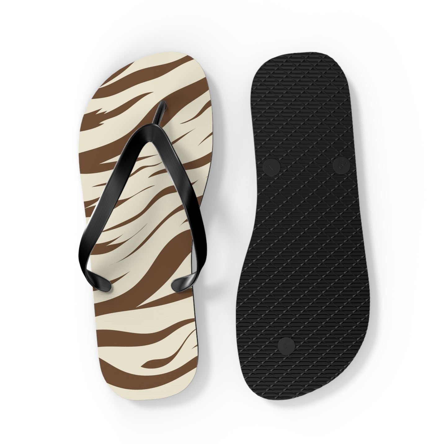 Brown Zebra Print Beach Sandals, Slides for Summer, Flip Flops, Water Resistant