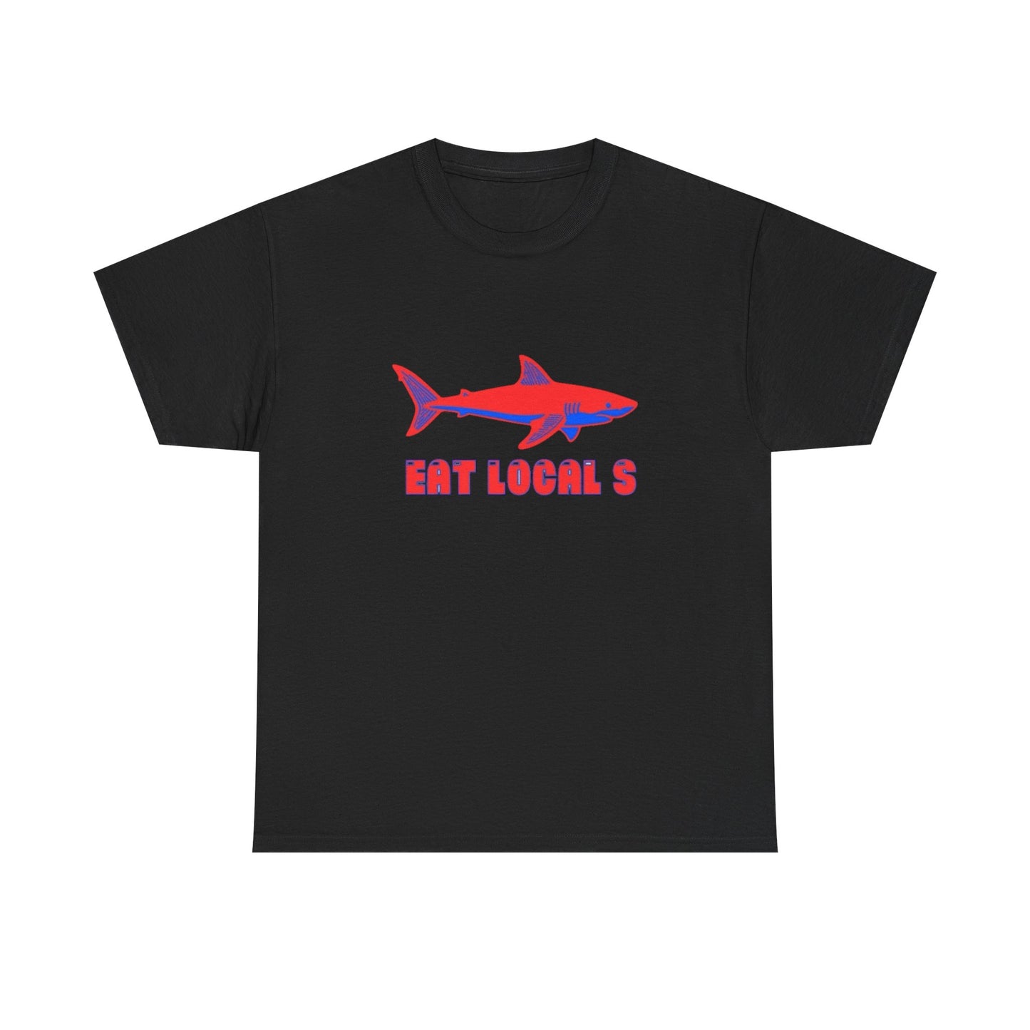 Eat Locals Funny Shark Graphic T Shirt Heavy Cotton Tee