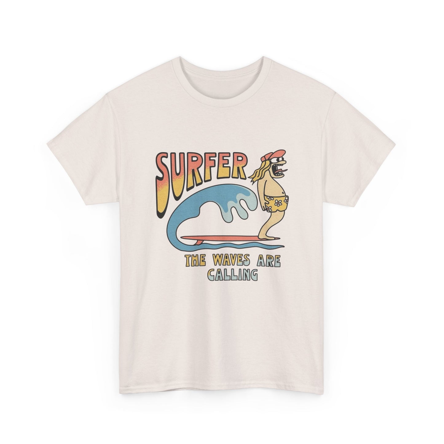 Surfer The Waves Are Calling Graphic T Shirt NEW Adult Regular Heavy Cotton Tee