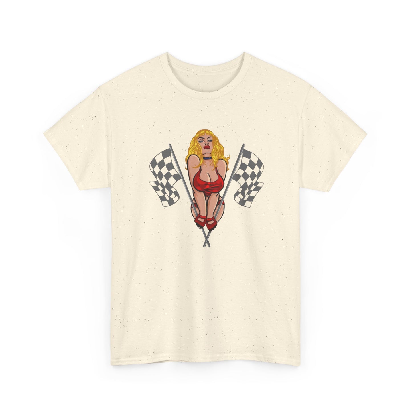 Racing Flag Model Pin Up Graphic T-Shirt Unisex Heavy Cotton Tee Gift NEW