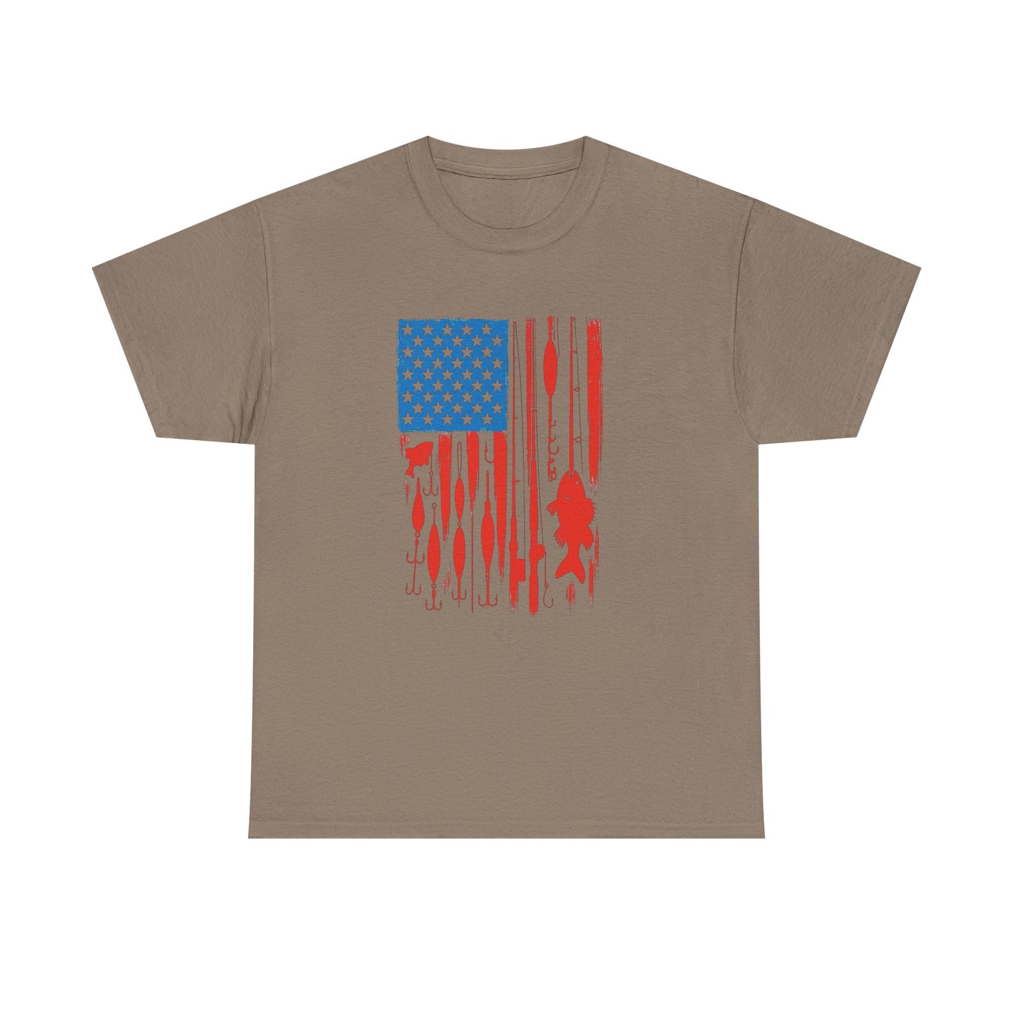 American Flag Fishing Gear Graphic T Shirt Unisex Heavy Cotton Tee Gift