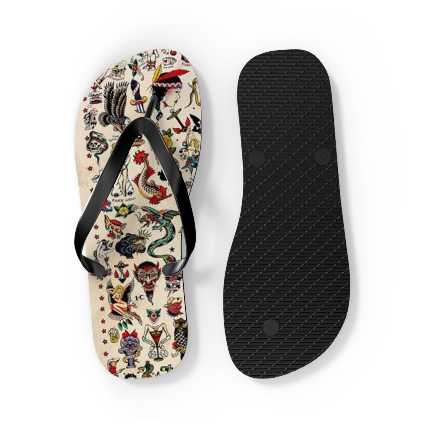 Sailor Jerry Tattoos Sandals, Beach Shoes, Vacation Flip Flops, Pool Slides